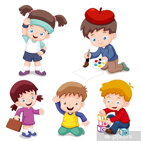 Fotomural Ilustración De Personajes De Dibujos Animados Los Niños