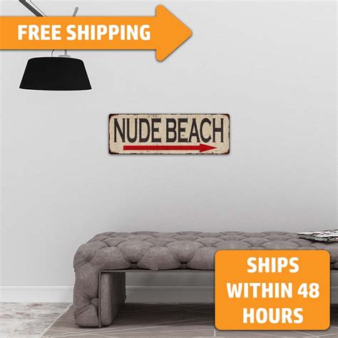 Nude Beach Sign Vintage Decor Rustic Signs Wall Art Tin Plaque Etsy