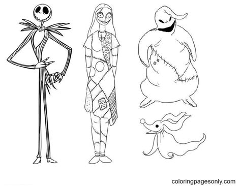 Jack Skellington Sally Zero And Oogie Boogie Coloring Page Free