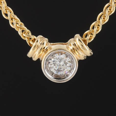 14k Yellow Gold Diamond Solitaire Pendant Necklace Ebth