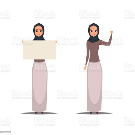 Cartoon Business Arab Woman Character With Hijab Stock Illustration