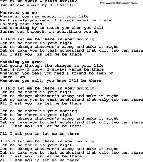 Let Me Be There By Elvis Presley Lyrics