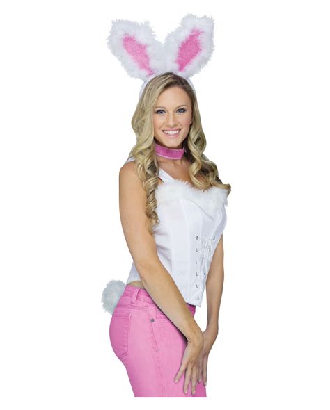 Sexy Bunny Set White Pink Rabbit Costume Accessories Horror