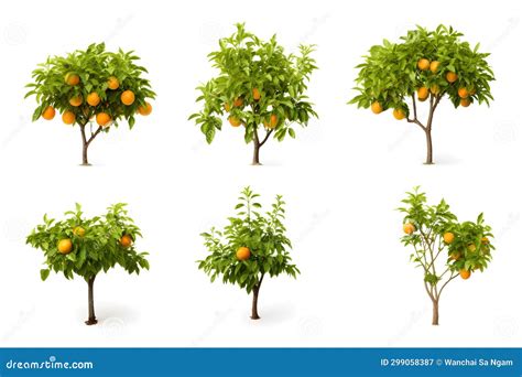 Set Of Photos Of Orange Trees White Background Orange Fruit Full