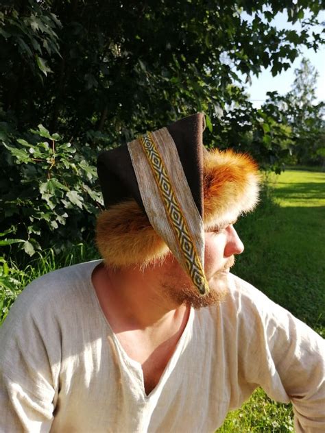 Early Medieval Hat With Natural Fox Fur Triangle Hat Etsy