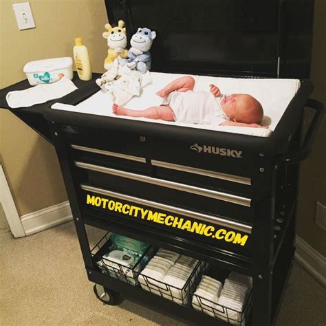 Dad Uses A Tool Cart And Makes The Ultimate Diaper Changing Station