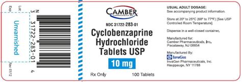 Cyclobenzaprine Hydrochloride Camber Pharmaceuticals Fda Package