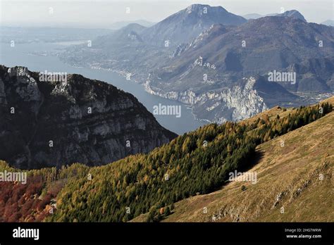 Aerial View Over Garda Lake From Nago Baldo Mountains Italy Trento