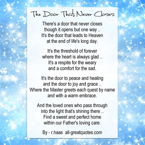 No one seems to understand the problem at bay. The Door That Never Closes | Memorial Poem Heaven ...