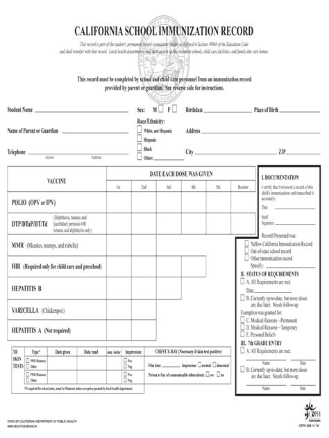 California Immunization Record Pm 298 2014 2024 Form Fill Out And