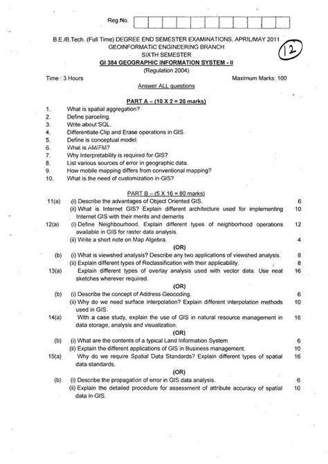 Anna University Gl Geographic Information System Ii Question Paper