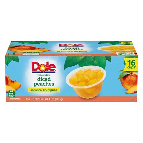 Dole Fruit Bowls Diced Peaches In 100 Fruit Juice 4 Oz 16 Ct