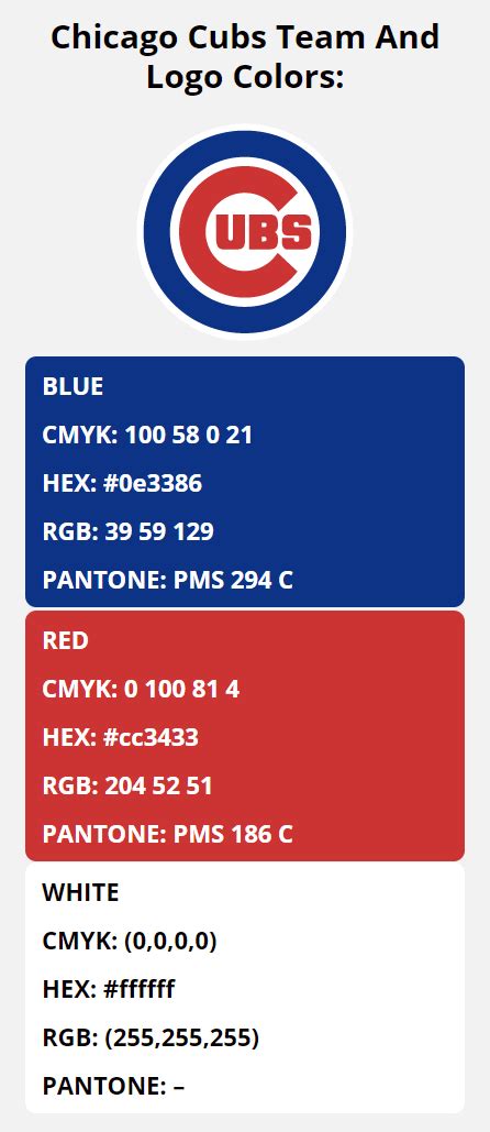 Chicago Cubs Team Colors Hex Rgb Cmyk Pantone Color Codes Of