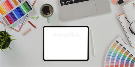 Blank Screen Tablet In Modern Designer Workplace Stock Photo Image Of