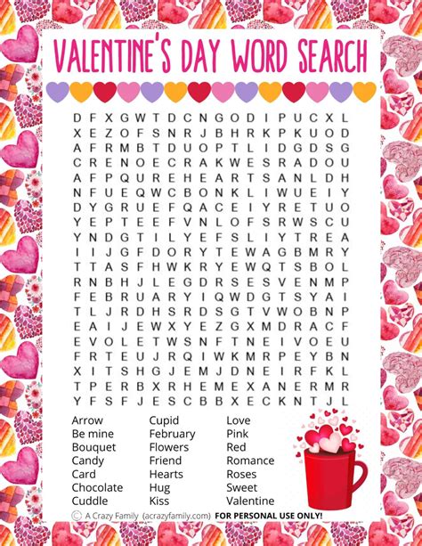 Valentines Day Word Search Printable Valentines Day Words