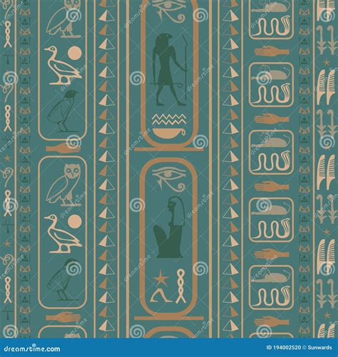Ancient Egyptian Motifs Seamless Pattern Ethnic Hieroglyph Symbols