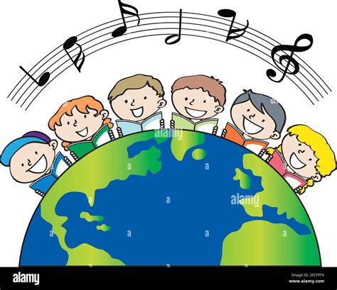 Los Niños De Dibujos Animados Vectoriales Cantan Canciones En La Tierra