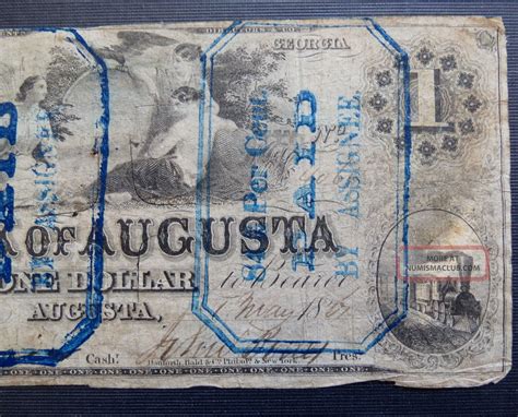 100 south second street, augusta, ar 72006 county: Bank Of Augusta Georgia $1 One Dollar Note 1867 - Obsolete