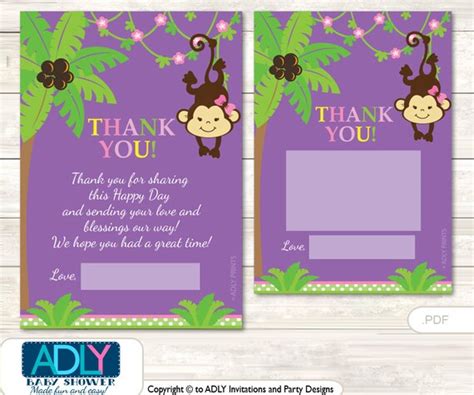 Purple Monkey Thank You Card Printable For Baby Purple Shower Or