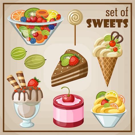 Set Of Sweets Premium Vector