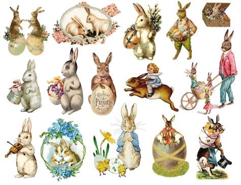 easter rabbits bunnies clipart vintage easter png ephemera etsy