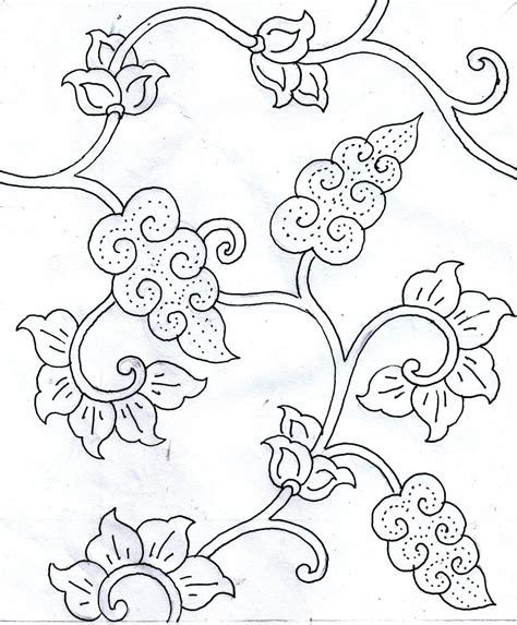 Gambar Sketsa Motif Batik Bunga Sederhana Radjashion
