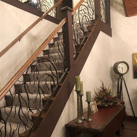 Hand Forged Forest Tree Branch Metal Iron Stair Railings With Leaves