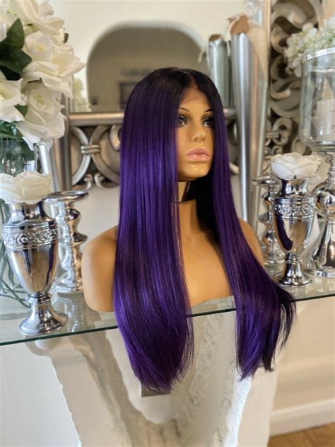 Human Hair Blend Lace Front Wig Purple Lace Wig Lace Front Wig Etsy