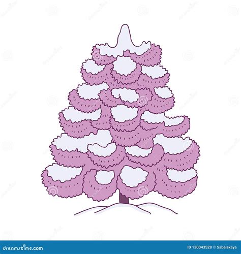 Vector Illustration Of Snowy Fir Tree For Winter Natural Design Stock