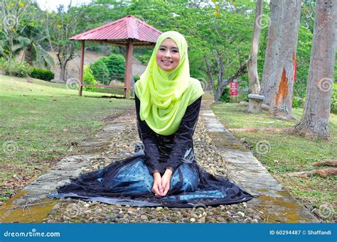 Beautiful Muslimah Lady Wear Blouse And Hijab Posing Stock Image