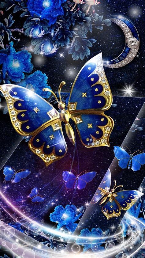 Blue Butterfly Glitter Pour Android Papillons Bleus Fond Décran De