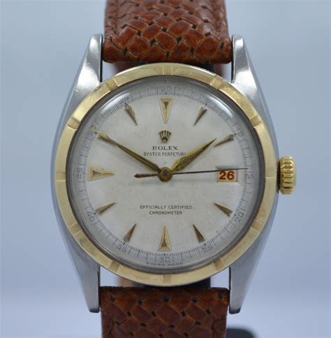 Vintage Rolex 6105 Oyster Perpetual 18k Gold Steel Red Date Automatic