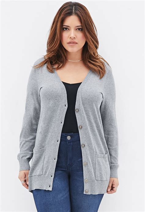 Forever 21 Plus Size Longline V Neck Cardigan In Gray Heather Grey Lyst