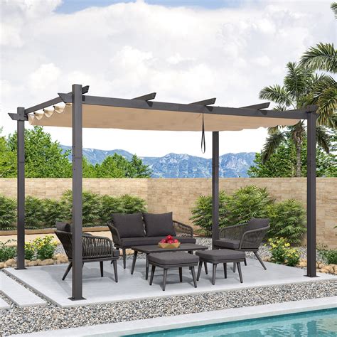 Outsunny X Retractable Pergola Canopy Outdoor Uv Protection Sun Shade