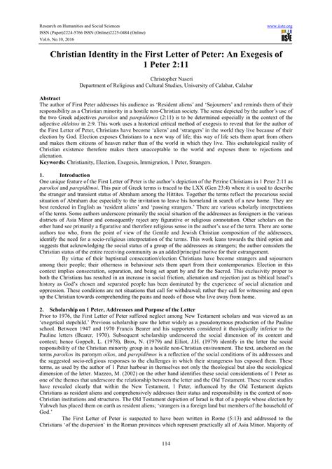 Pdf Christian Identity In The First Letter Of Peter An Exegesis Of 1