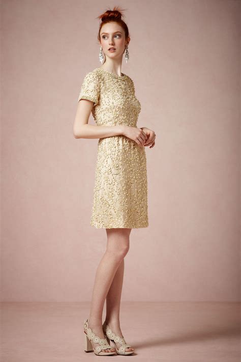 Gold Vintage Inspired Short Wedding Guest Dress By Bhldn
