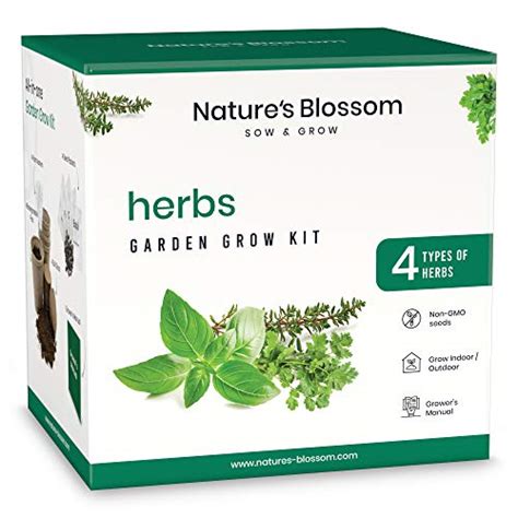 Natures Blossom Kitchen Herb Garden Indoor Seed Starter Kit Grow 4