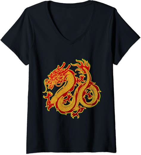 Womens Dragon Classic V Neck T Shirt Uk Fashion