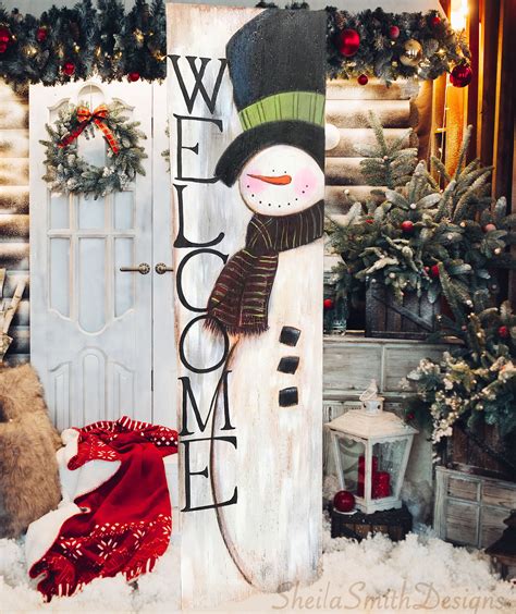 Winter Welcome Snowman Sign Snowman Sign Vertical Front Door Etsy Canada