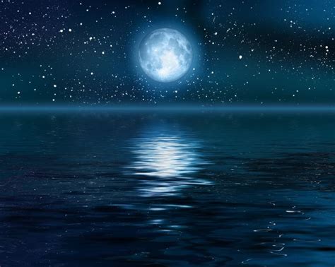 Moon Reflection Illustration Full Moon Over Blue Water Beauty Moon