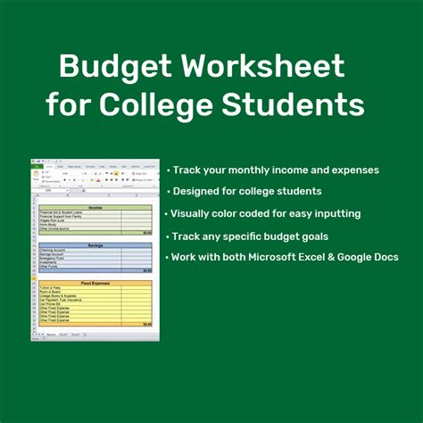 Budget Worksheet For College Students Excel Budget Template