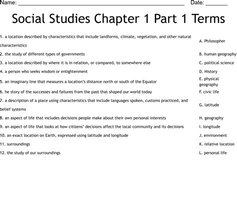 Social Studies Chapter 1 Part 1 Terms Worksheet Wordmint