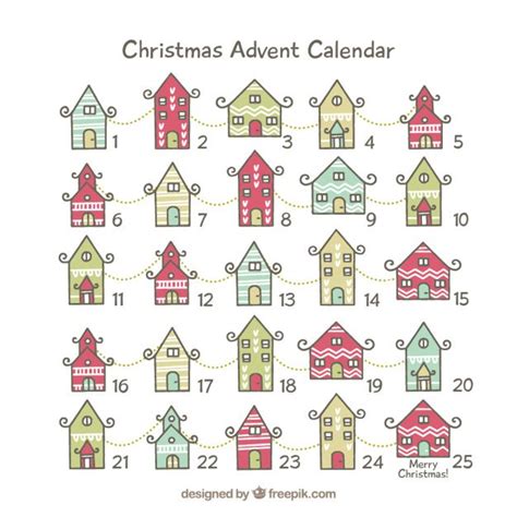 Cute Advent Calendar With Christmas Houses Free Vector Calendar Doodles