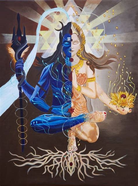Ardhnarishwara Shiva Shakti Shiva Parvati Acrylic Painting Hindu God
