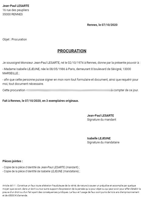 Lettre De Procuration Mod Le Pdf Et Word Remplir