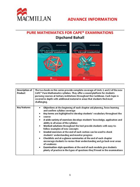 Pure Mathematics For Cape Examinations Ai Gce Advanced Level