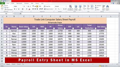 Employee Payroll Sheet In Ms Excel Salary Sheet For Payroll In Ms Excel Youtube