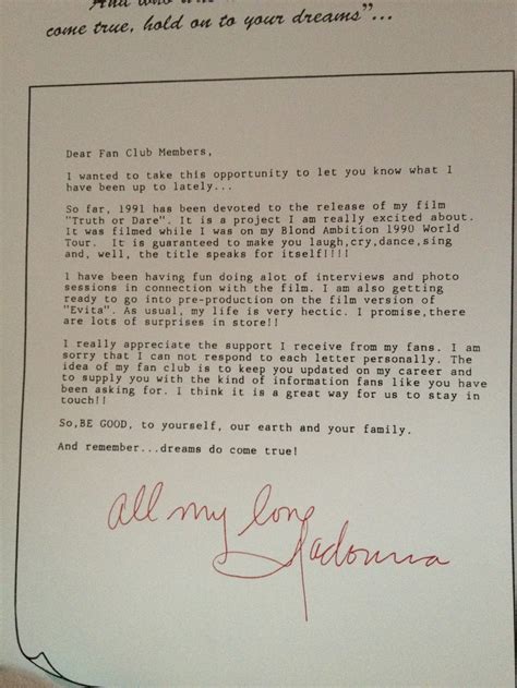 Pin By Debbie Ruddle On Madonna Icon Official Fan Club Letters From A