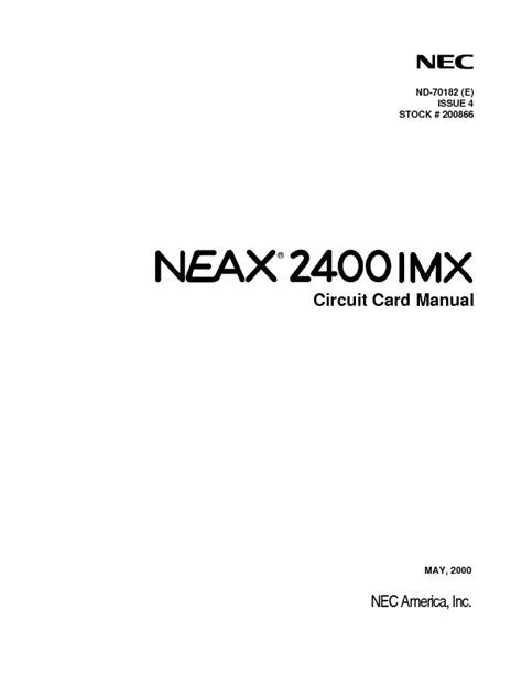 Nec Neax2400 Imx Circuit Card Manualpdf Nec