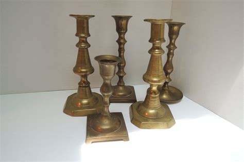 Brass Candlesticks 5 Various Styles Various Heights Solid Weight